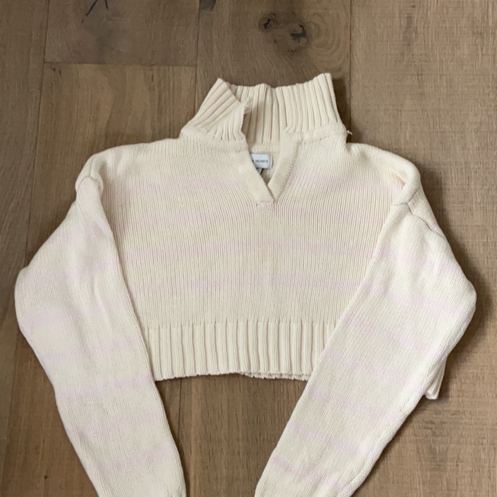 La Hearts Soft Cream and Pink Cropped Sweater